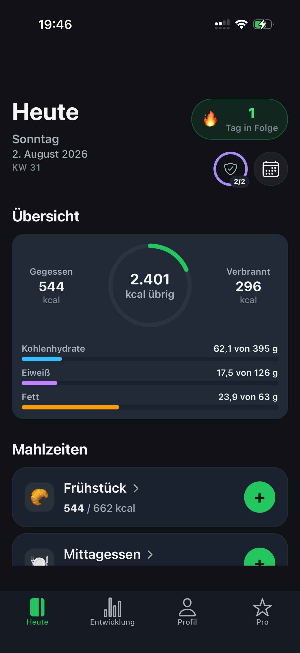 Nutrii Tagesübersicht auf dem iPhone